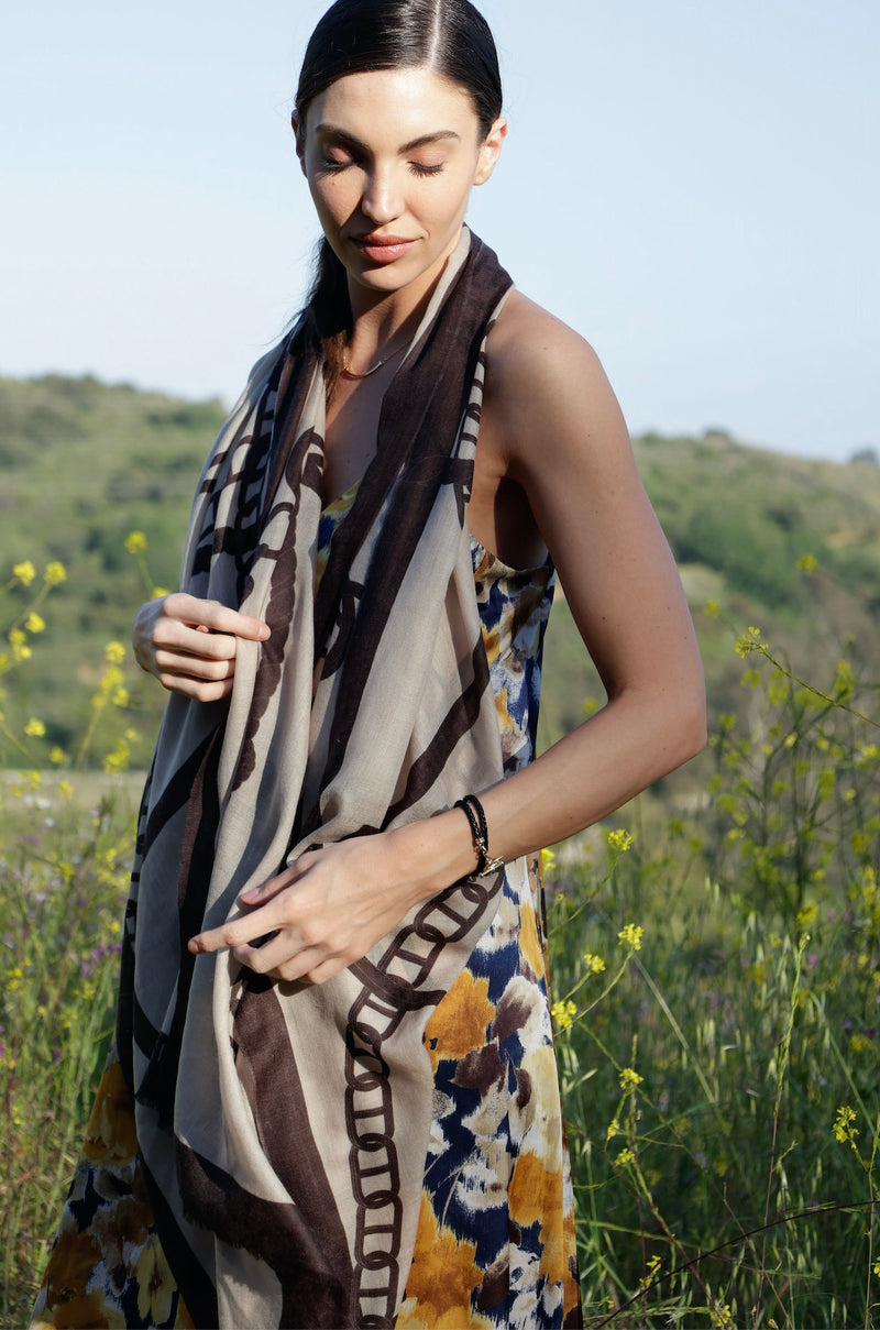 CASHMERE SCARF CHAIN BEIGE