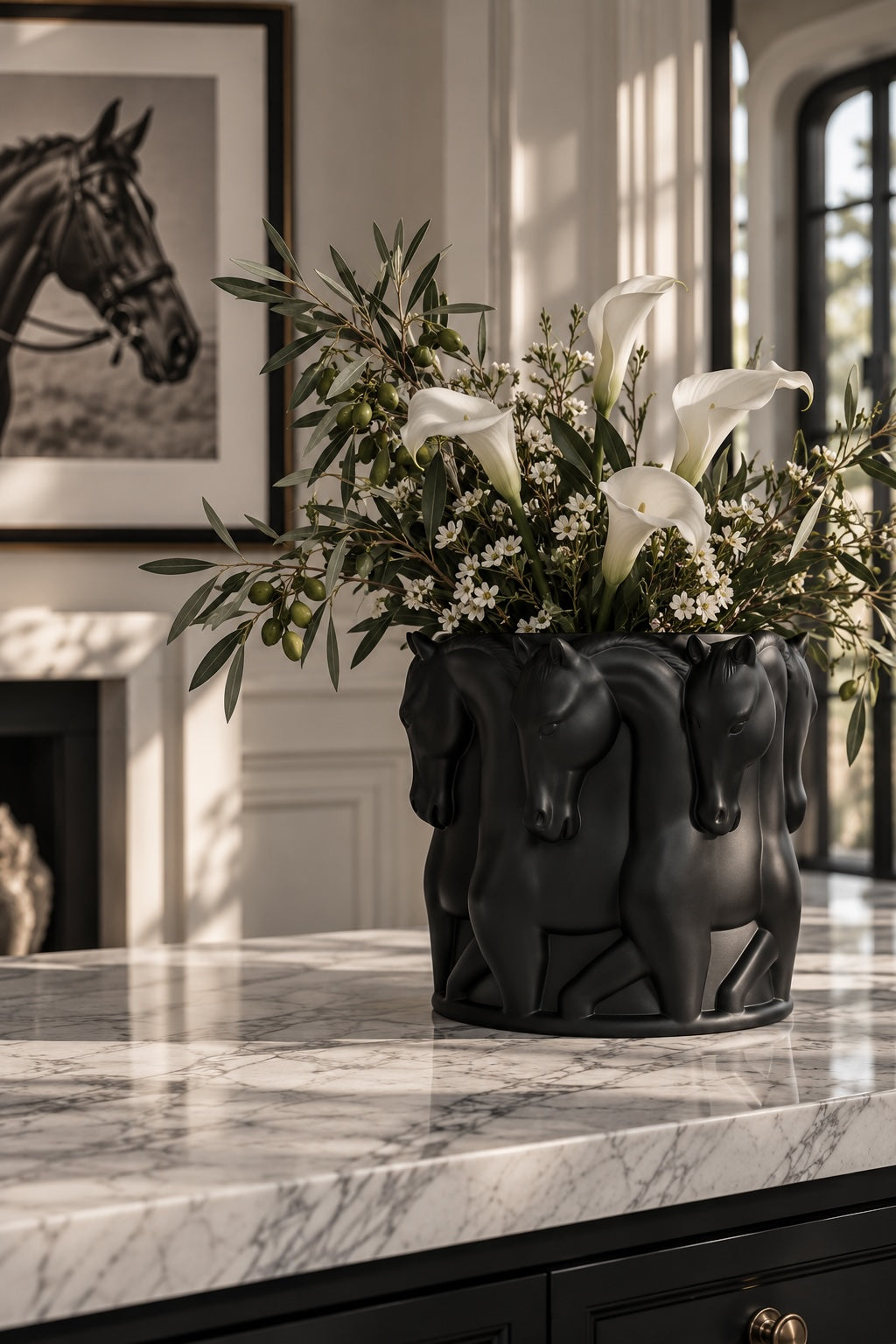 Masterpiece Vase / Flowerpot – Dancing Horses Matt Black