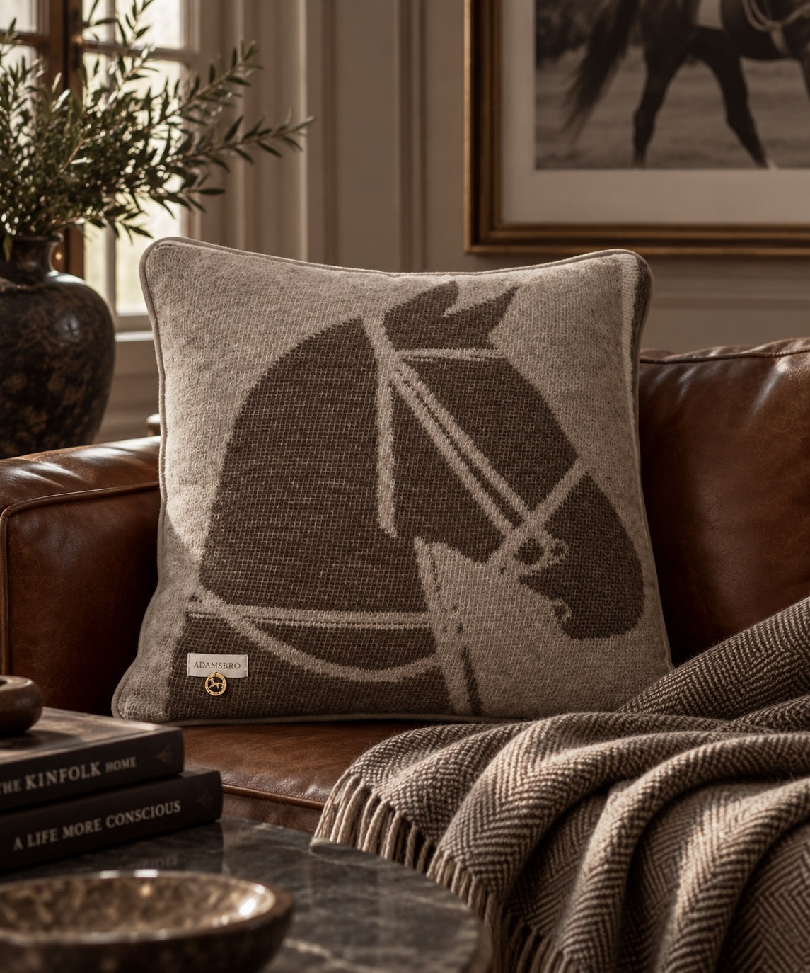 Multi Horses Cushion in 100% NZ Wool Brown