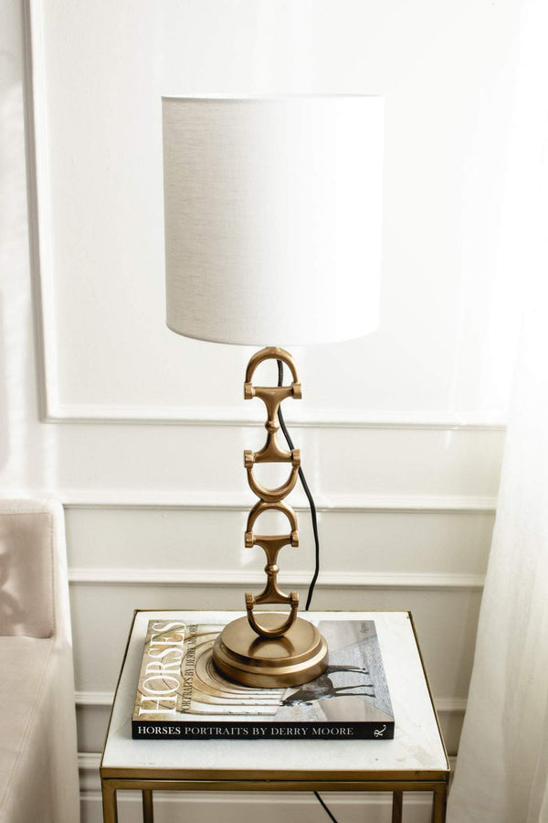 Snaffle Bit Lamp stand Brass including Off-white Linnen Shade