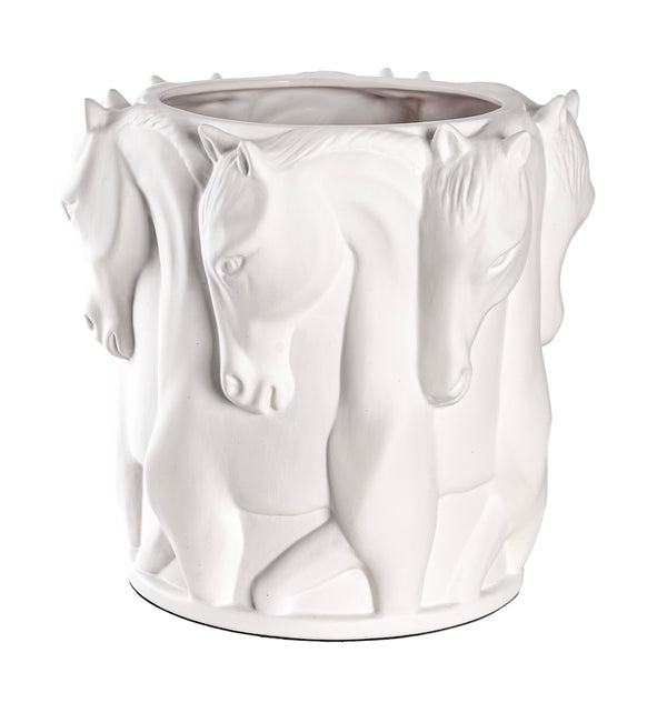 MATT WHITE CERAMIC VASE DANCING HORSES