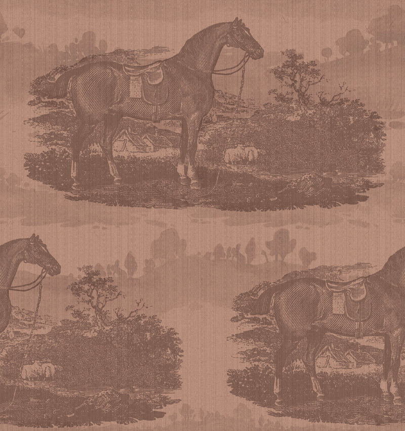 17-09-023-05 Wallpaper Horse Toile Red Mocca