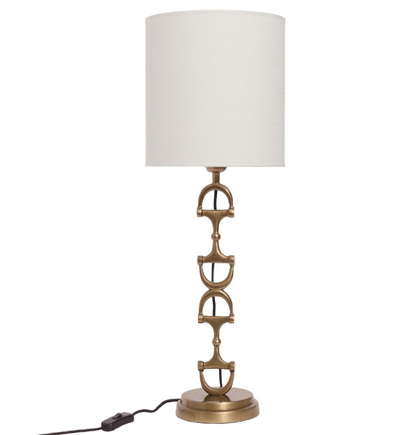 Snaffle Bit Lamp stand Brass including Off-white Linnen Shade