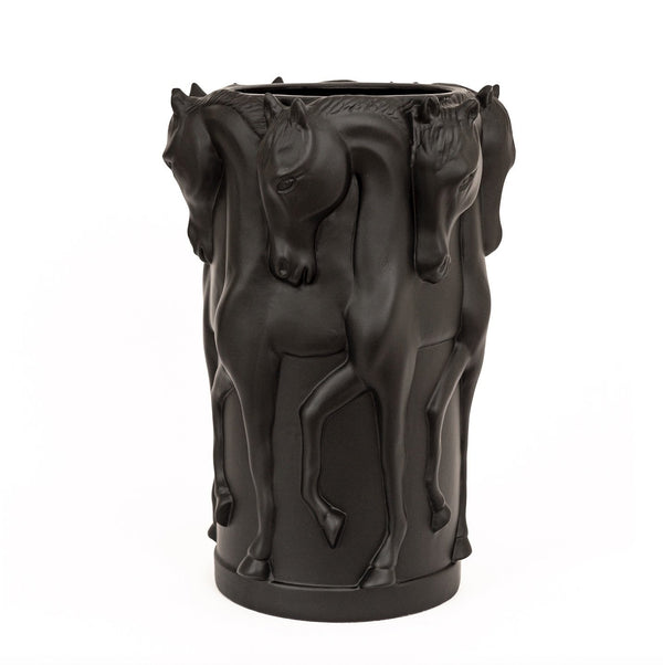 BLACK MATT VASE DANCING HORSES