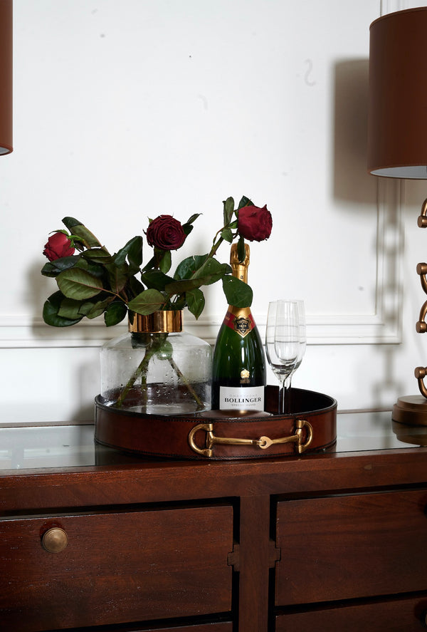 ADAMSBRO SNAFFLE BIT TRAY IN LEATHER WITH BIT HANDLES BURGUNDY