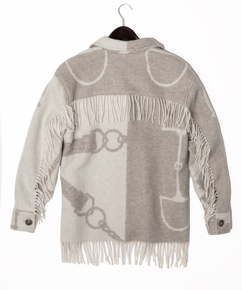 ADAMSBRO FRINGED SHIRT JACKET IN WOOL BLEND OFFWHITE & CAMEL.