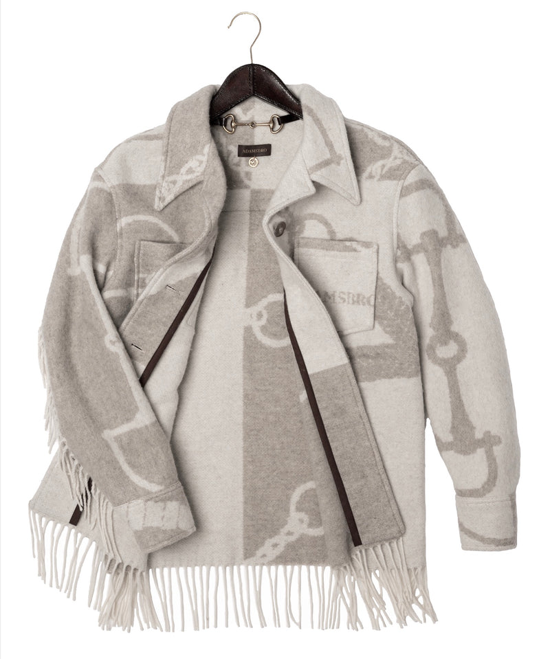 ADAMSBRO FRINGED SHIRT JACKET IN WOOL BLEND OFFWHITE & CAMEL.