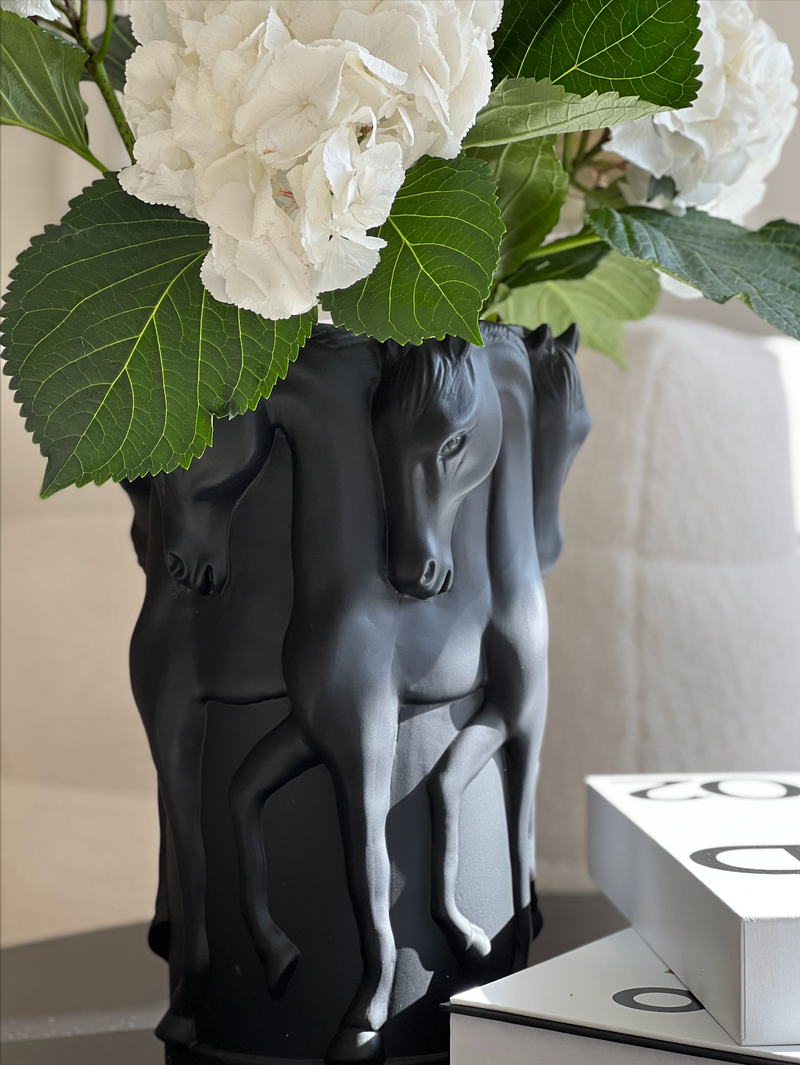 VASE DANCING HORSES MATT BLACK