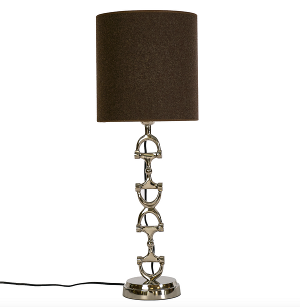 Snaffle Bit Lamp stand shiny silver including brown wool shade