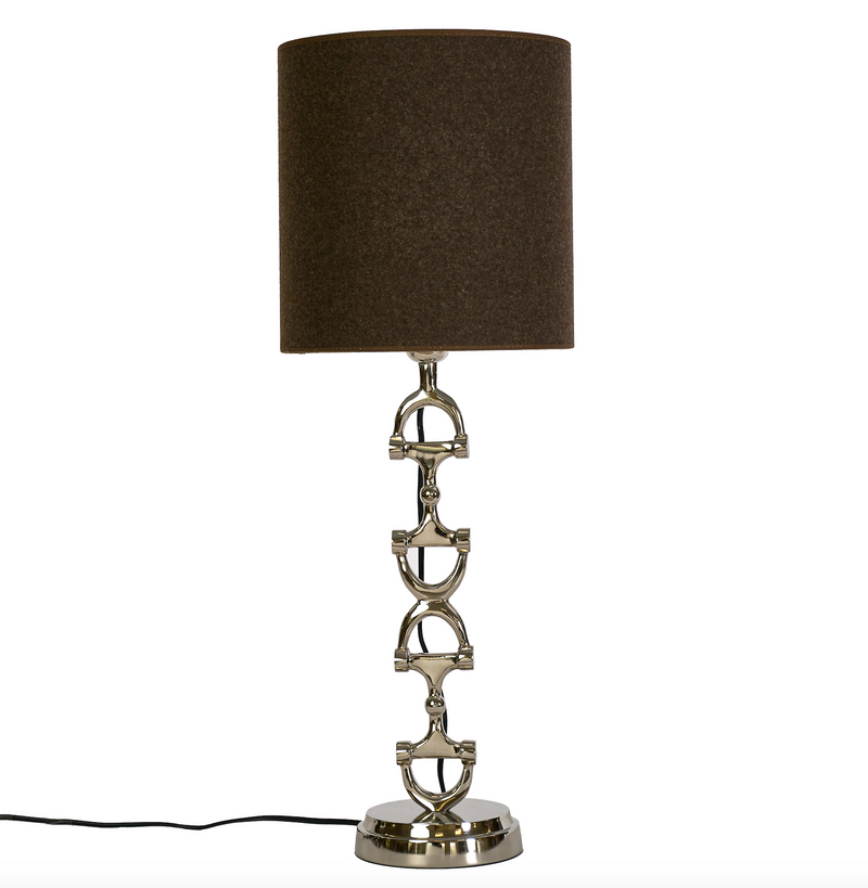 Snaffle Bit Lamp stand shiny silver including brown wool shade