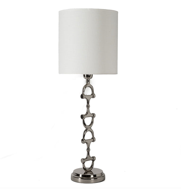 Snaffle Bit Lamp stand Silver including off-white linnen lampshade